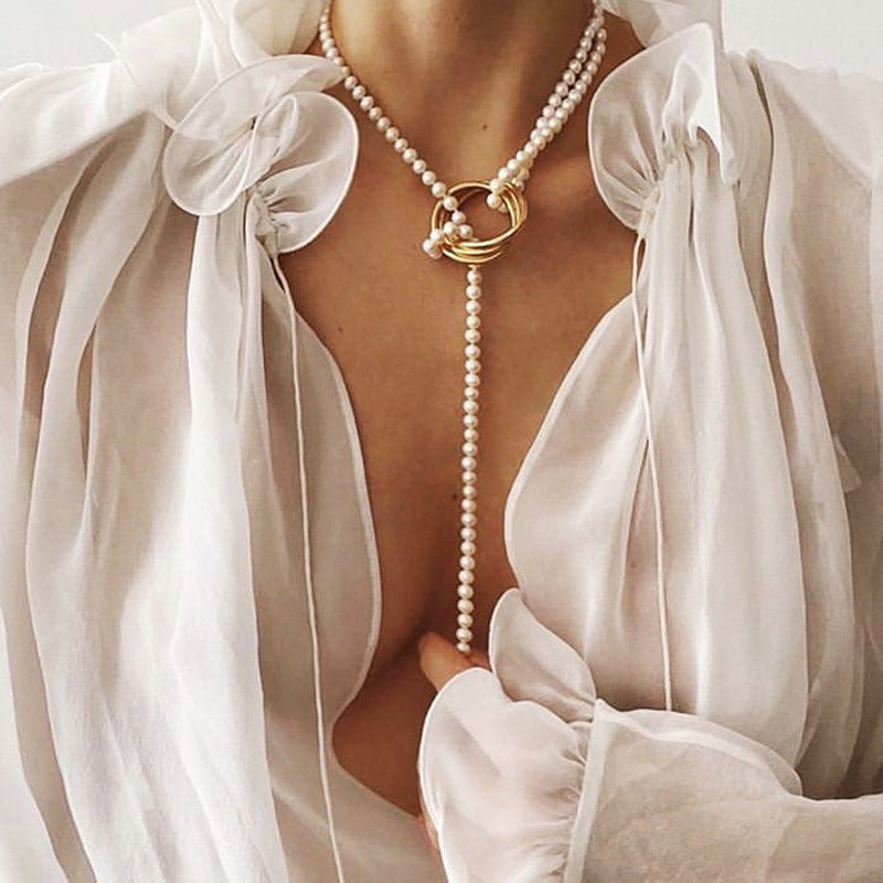 Jewelry Geometric Metal Pearl Necklace