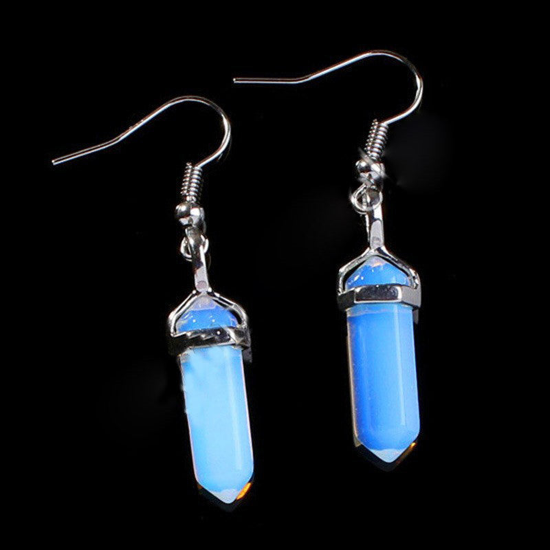 Small Hexagonal Pillar Crystal Stone Earrings