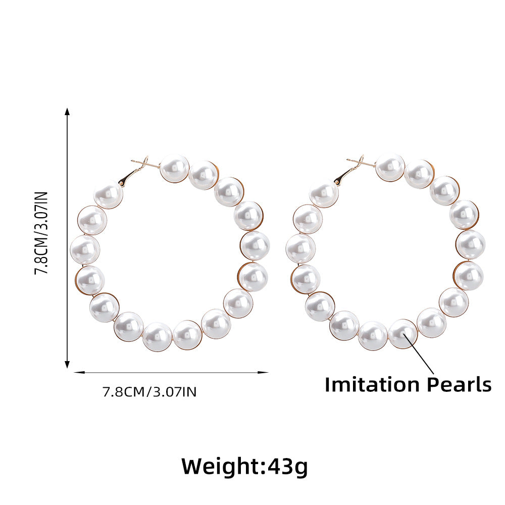 Alloy Imitation Pearl Womens Big Hoop Earrings Dinner Party