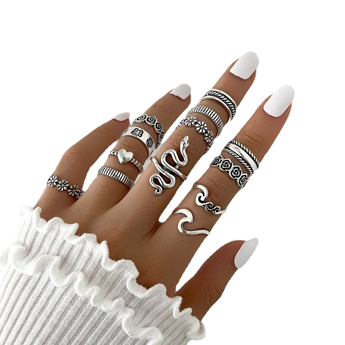 Flower Love Geometric Ring Joint Ring Thirteen Piece Set