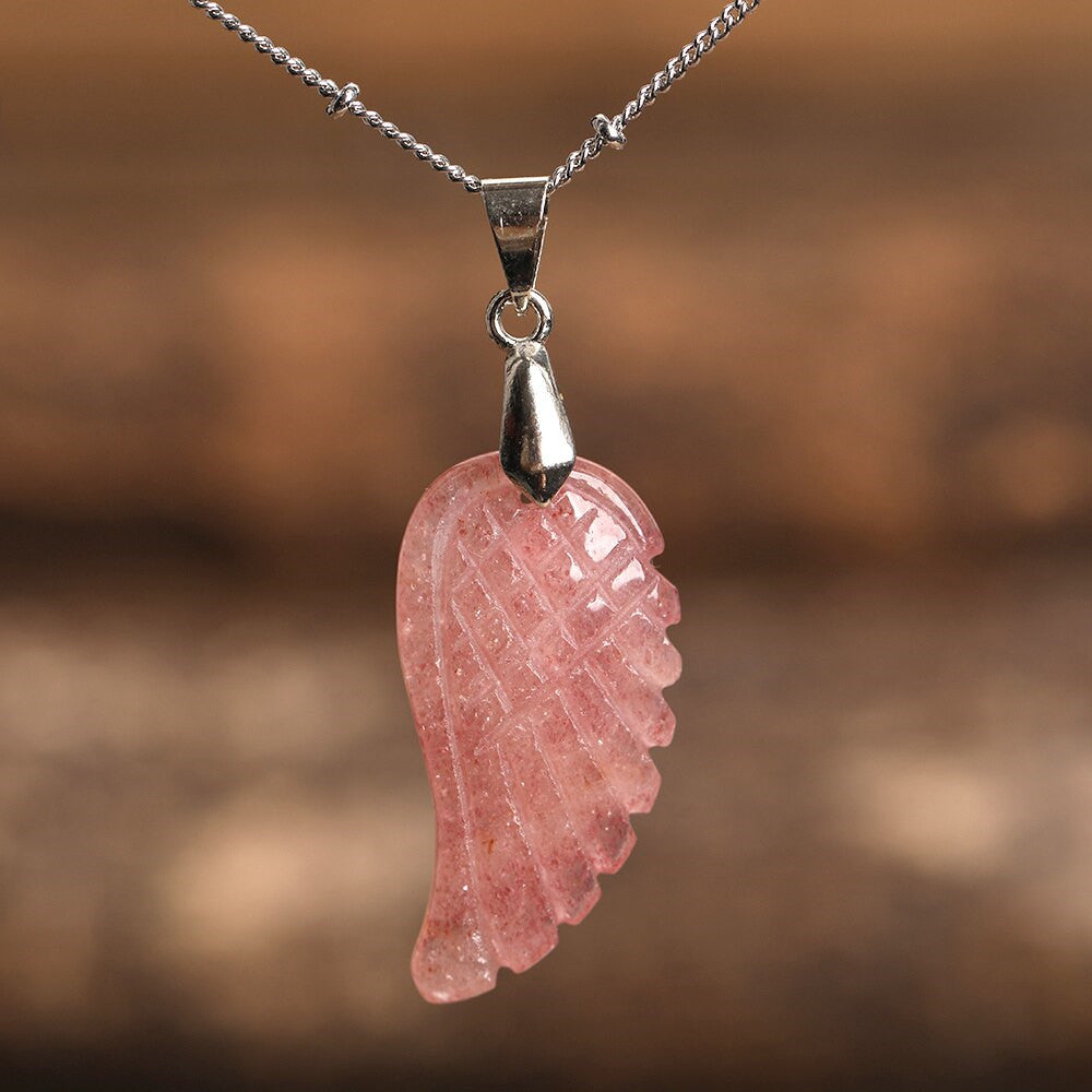 Quartz Crystal Angel Wing Pendant Necklace