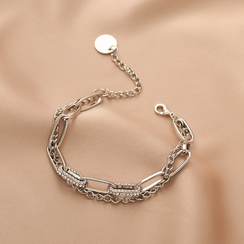 Diamond Thick Chain Bracelet Double Layered Stitching Bracelet