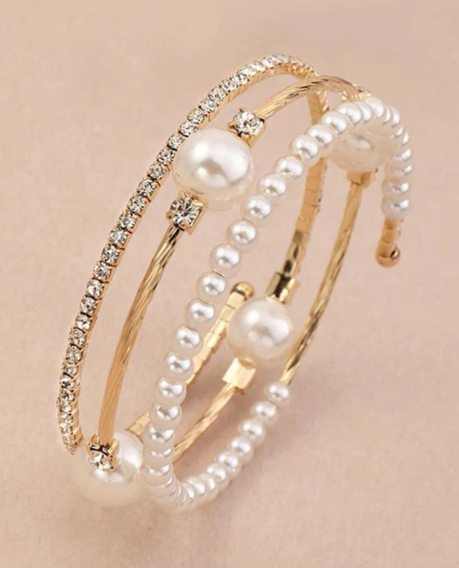 Temperament Rhinestone Pearl Multilayer Bracelet Winding Bracelet