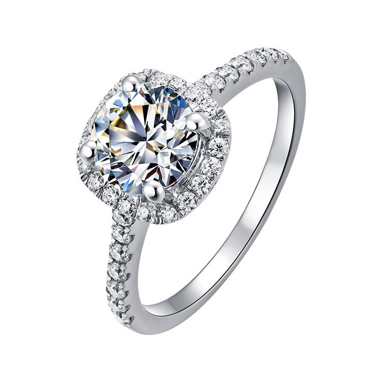 Ladies Moissanite 1 Carat Imitation Diamond Ring Luxury Round Diamond Princess Square Ring