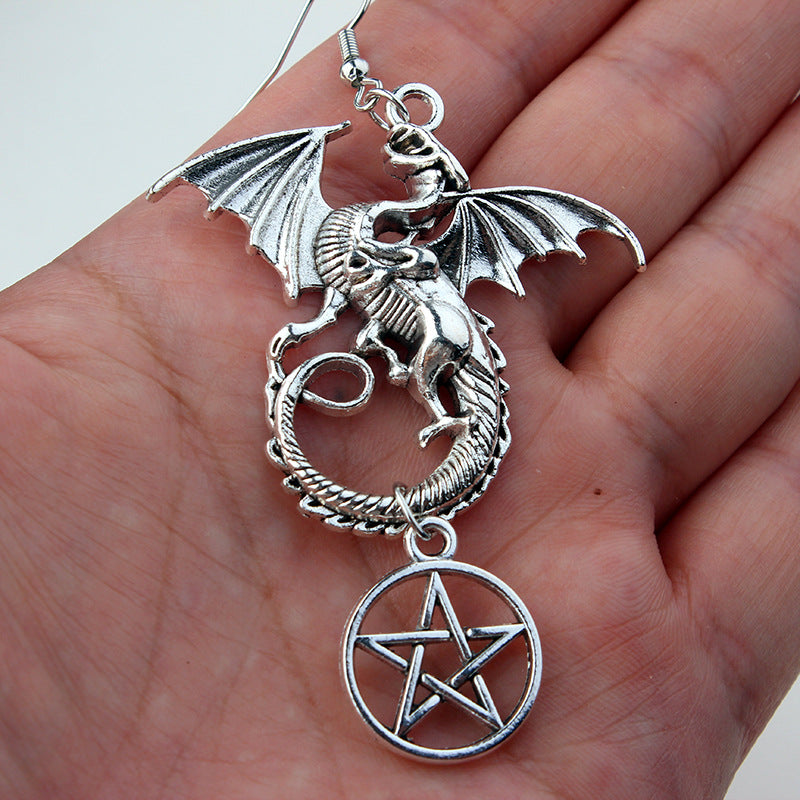 Gothic Witchcraft Mysterious Evil Dragon Pentagram Pagan Earrings