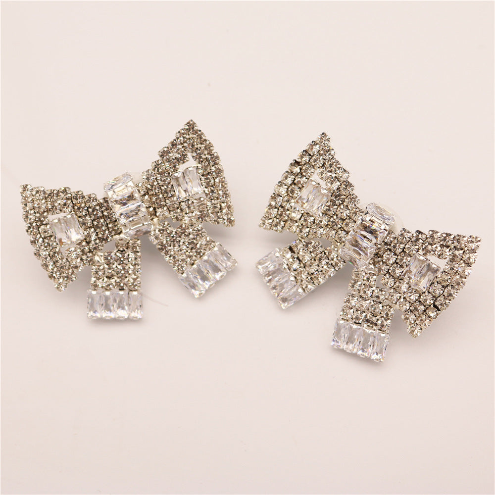 Three-dimensional Bow Sparkling Crystal Exaggerated Earrings