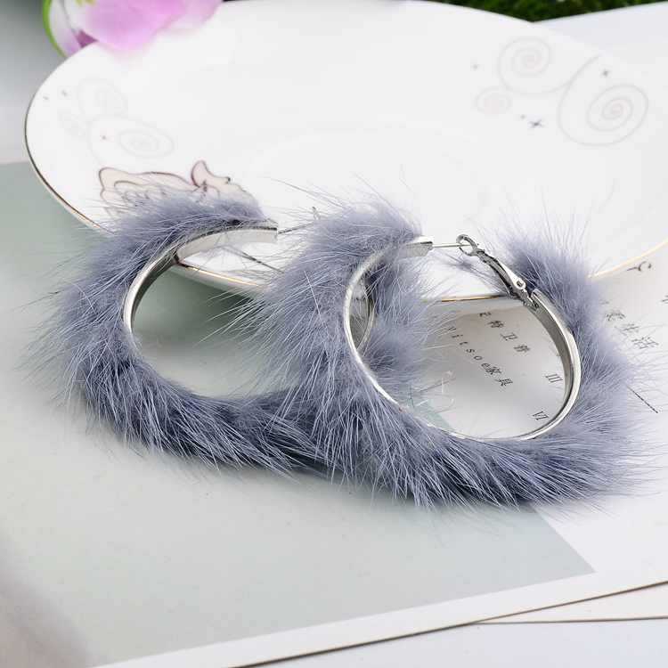 Mink Fur Large Circle Round Ear Hoop Earrings