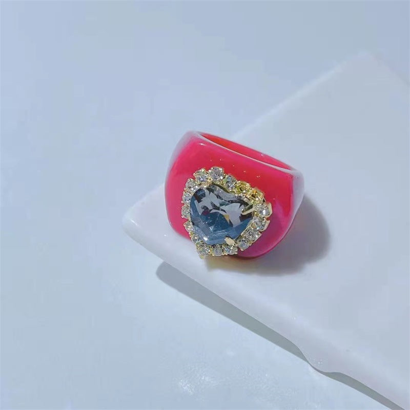 Diamond Heart Peach Heart Resin Ring