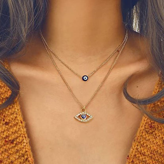 Alloy Palm Blue Eyes Diamond Jewelry Necklace