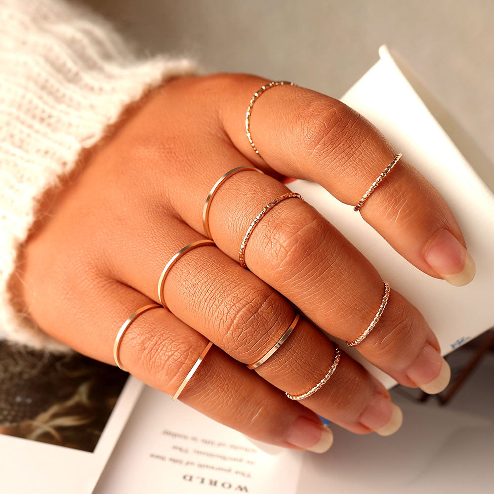 Distressed Cutout Ring Set Fashion Joints