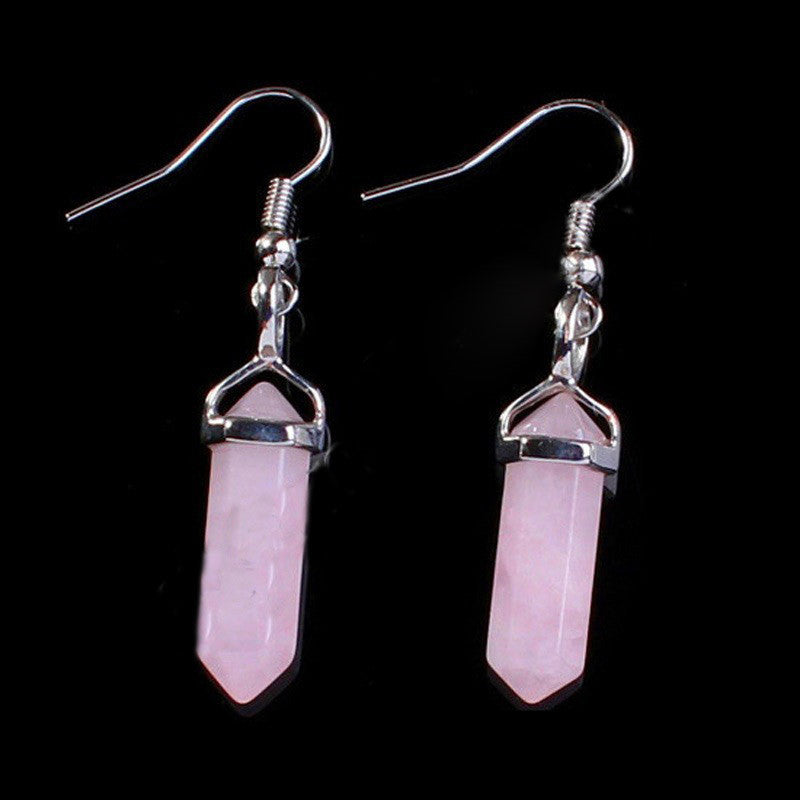 Small Hexagonal Pillar Crystal Stone Earrings