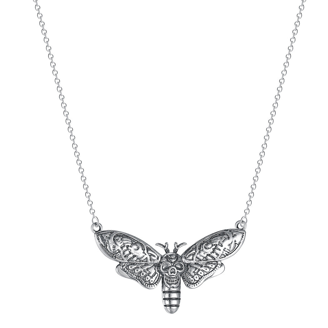 Alloy Gothic Moon Moth Skull Pendant Necklace