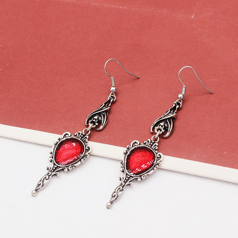 Gothic Bat Ancient Silver Magic Mirror Earrings