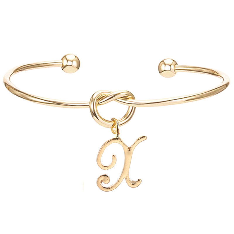 26 English Initial Letter Pendant Knot Bangle Cuff Bracelet