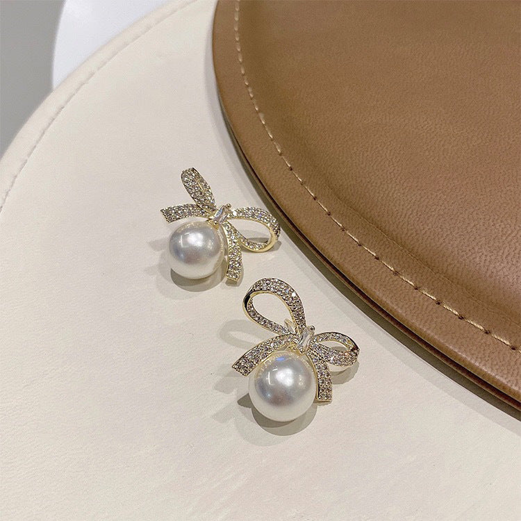 Bowknot Pearl Earrings Temperament High-end Earrings