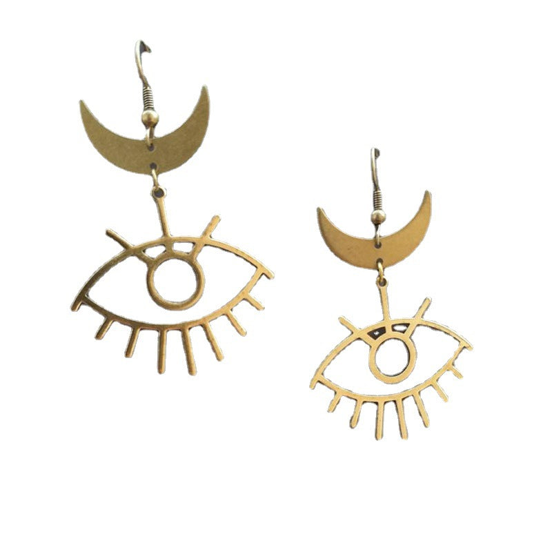 Hot Selling Gothic Simple Crescent Big Eyes Pendant Earrings