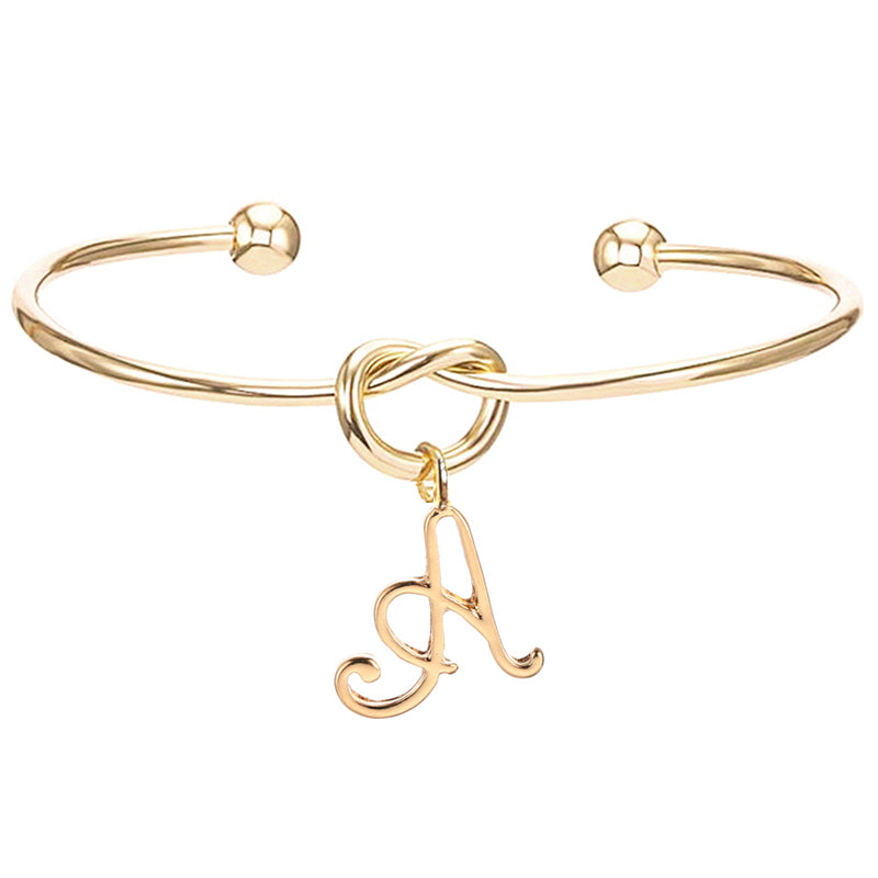 26 English Initial Letter Pendant Knot Bangle Cuff Bracelet