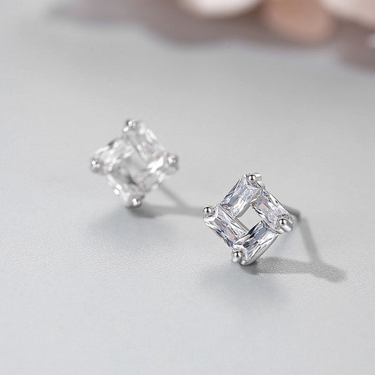 S925 Silver Square Diamond Earrings