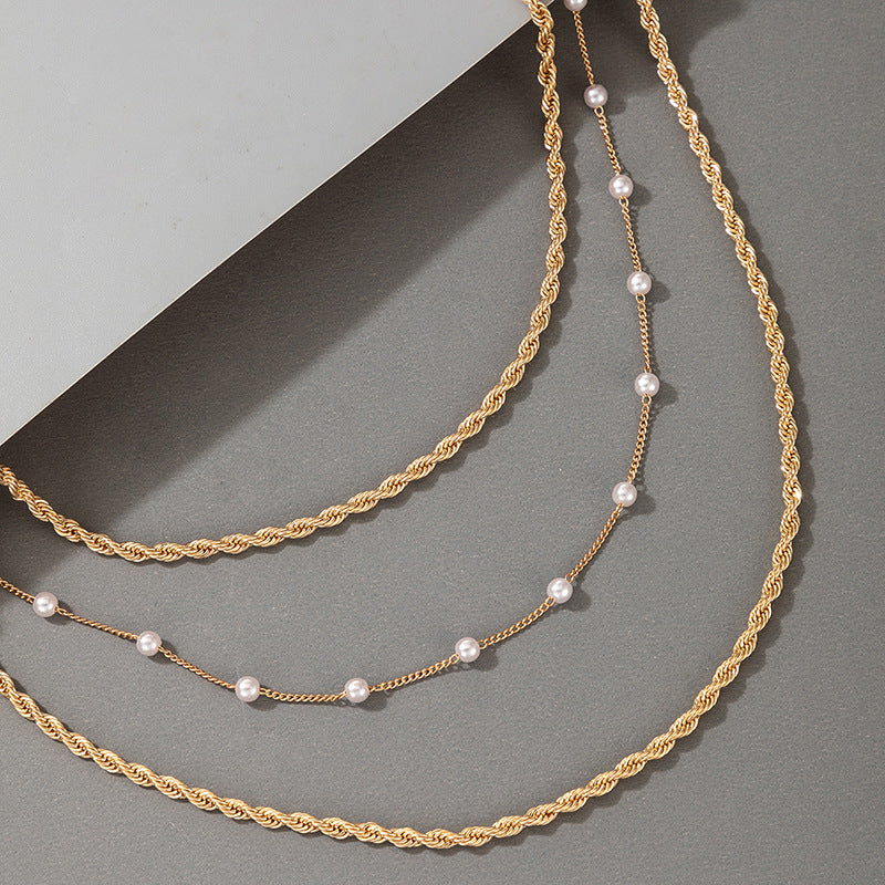 Pearl Multilayer Necklace Metal Necklace