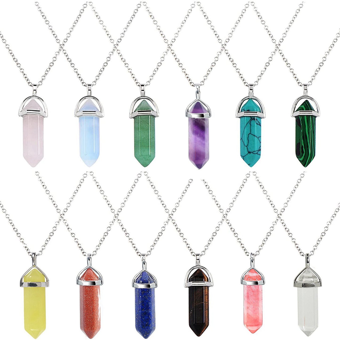 Natural Stone Hexagon Pillar Crystal Pendant Necklace