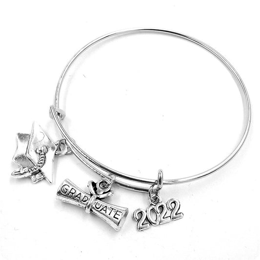 2022 Graduate Cap Charm Bracelet Stainless Steel Adjustable Bangles For Women Graduation Jewelry Accessories