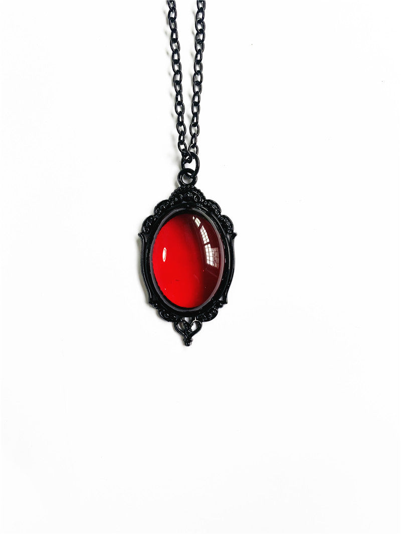 Vintage Red Black Quartz Crystal Necklace