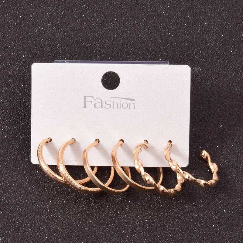 Gold Metal Hoop Square Earrings Set