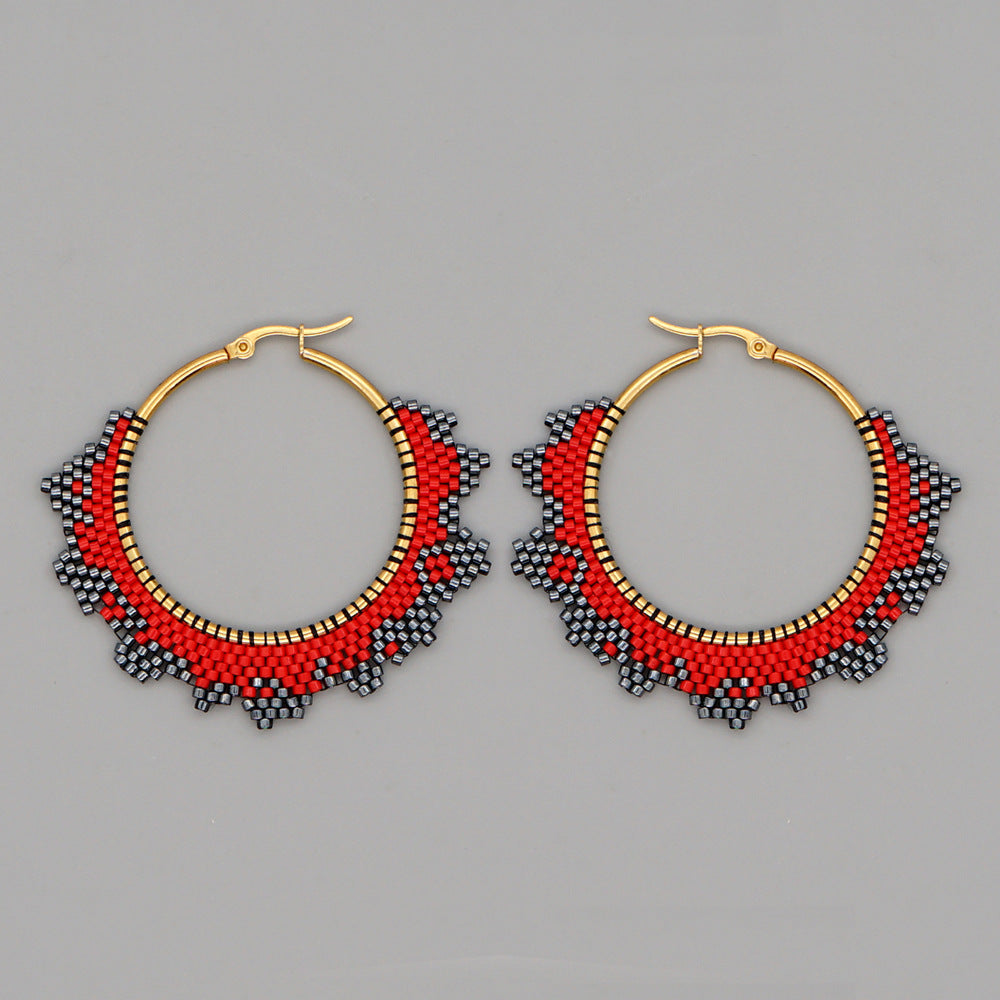 Handmade Woven Beaded Hoop Earrings