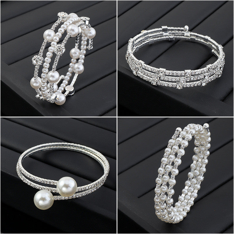 Temperament Rhinestone Pearl Multilayer Bracelet Winding Bracelet