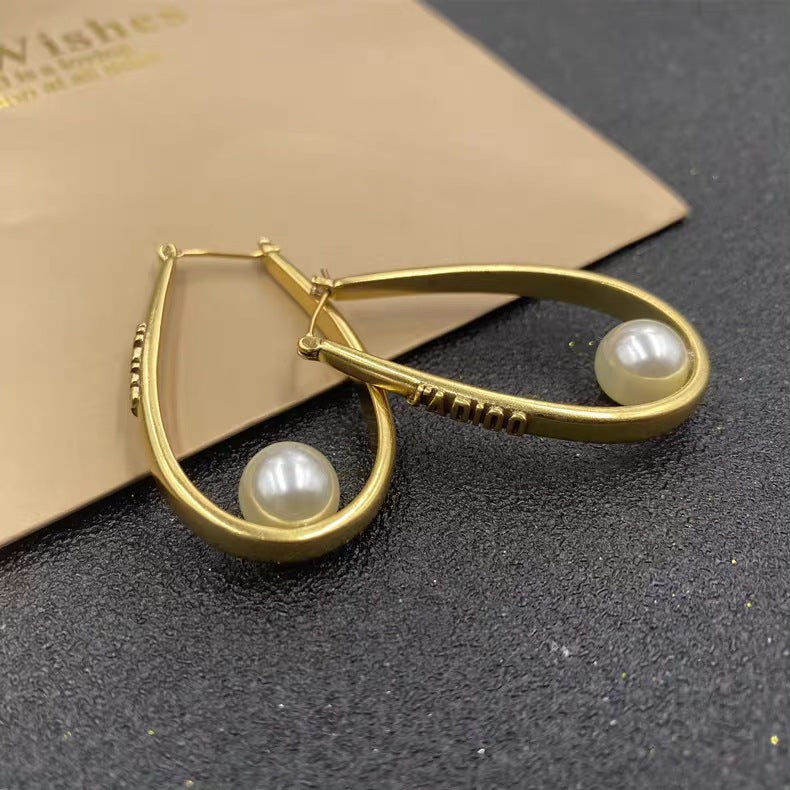 Oval Pearl Ear Hoop Earrings Jewelry