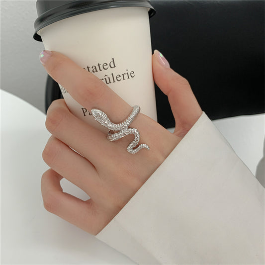 European and American retro open golden silver punk wind snake ring