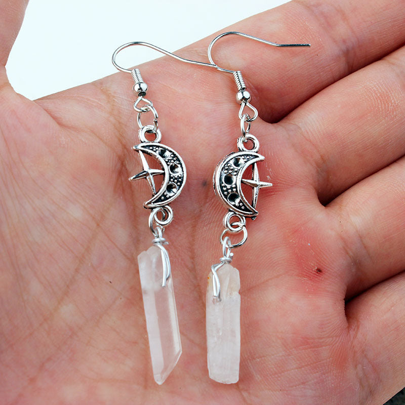 All-match Star And Moon Irregular Winding Quartz Stone Earrings Ear Hook Earrings