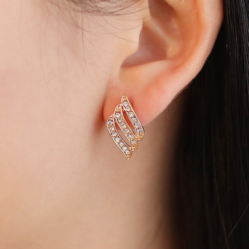 Make Wings Earrings Feather Diamond Stud Earrings