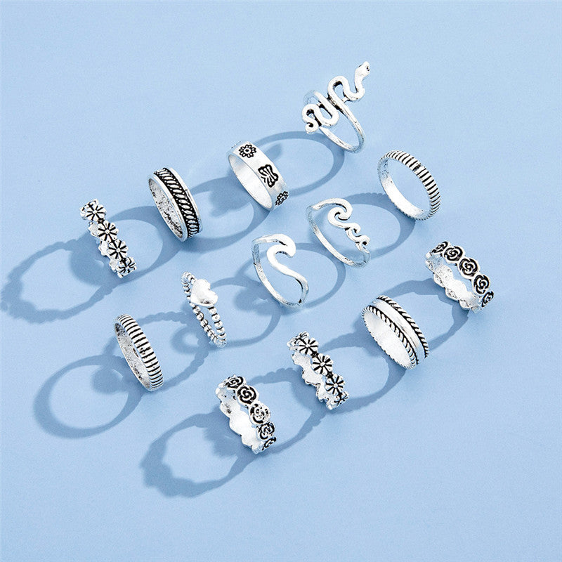 Flower Love Geometric Ring Joint Ring Thirteen Piece Set