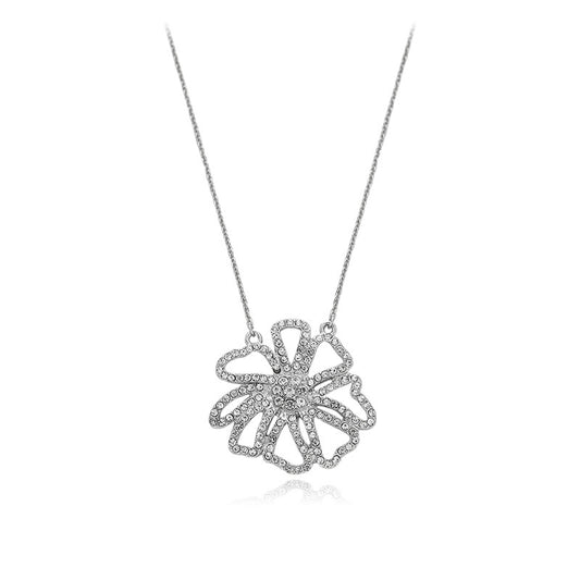 Exaggerated Glitter Diamond Flower Necklace