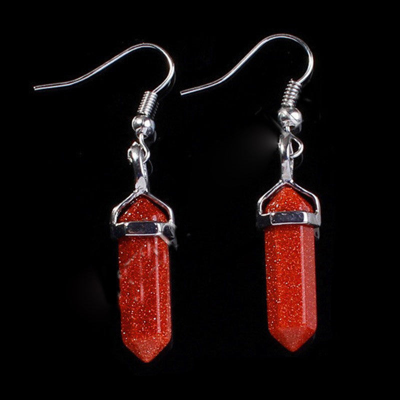 Small Hexagonal Pillar Crystal Stone Earrings