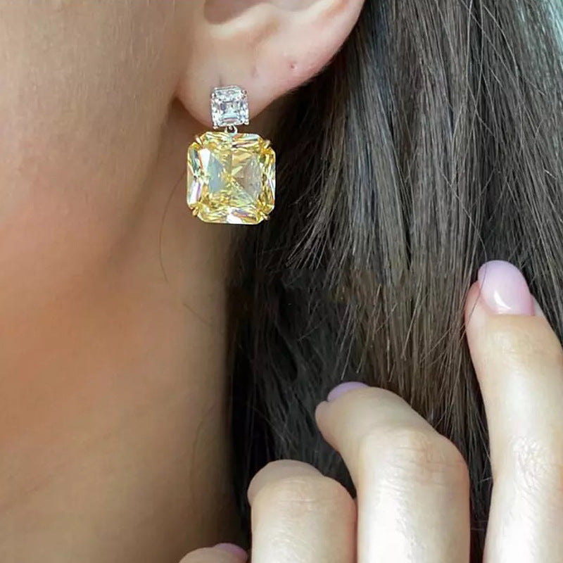 Imported High Carbon Diamond Yellow Diamond Earrings S925 Sterling