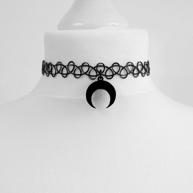 Black Crescent Moon Choker Necklace Gothic Grunge