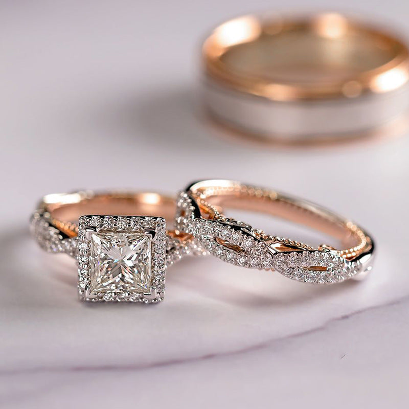 Hot Selling Three-piece Ring Rose Gold Color Separation Sparkling Zircon Ring