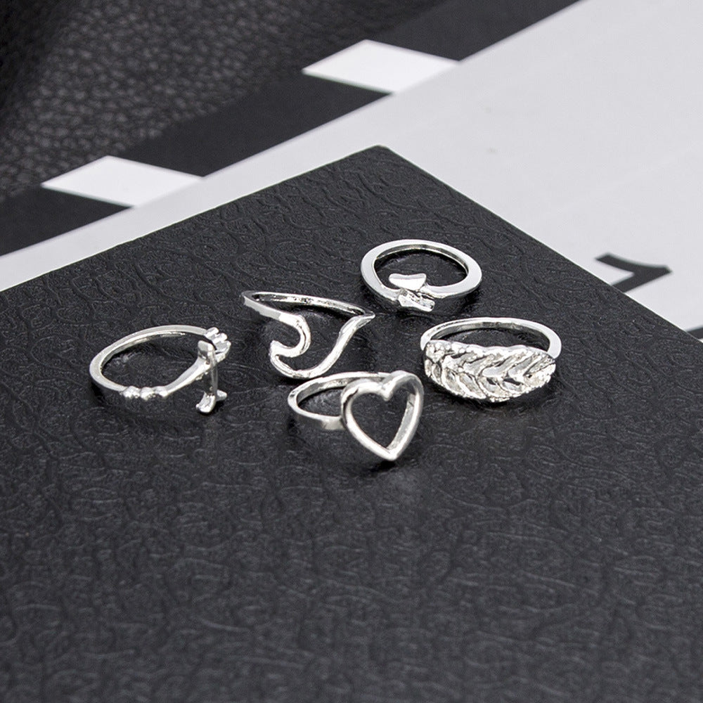 Ring Set Creative Retro Love Leaf Irregular Ring