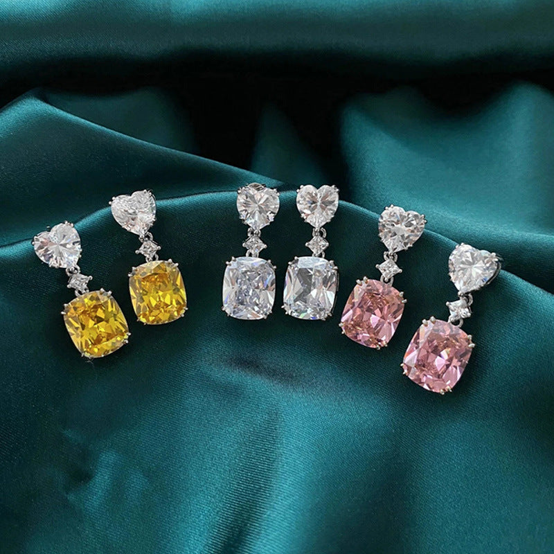 Light Luxury Sparkling Diamond Yellow White Zircon Earrings Women