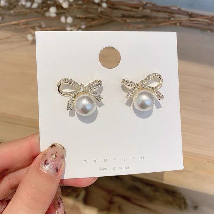 Bowknot Pearl Earrings Temperament High-end Earrings