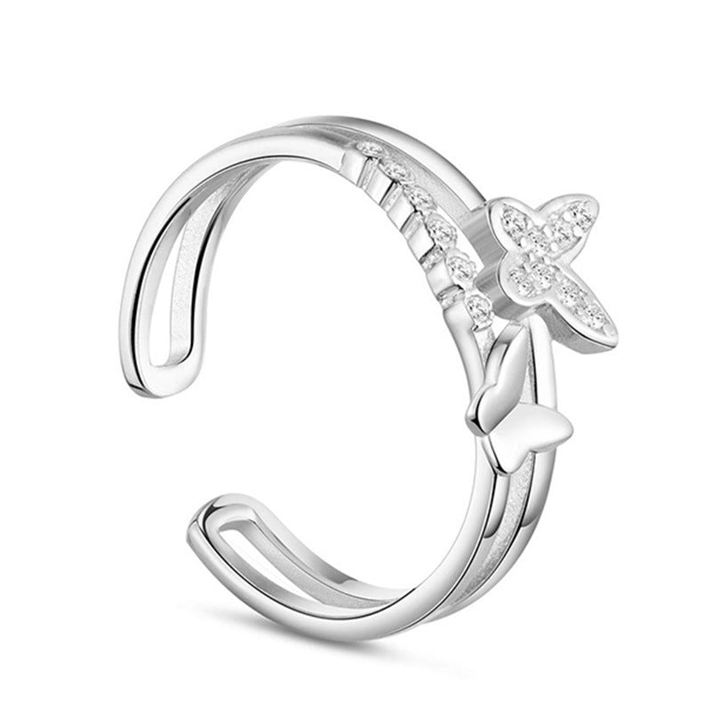 Butterfly Love Silver Ring Micro-inlaid Butterfly Zircon Ring   Bracelet Tail Ring