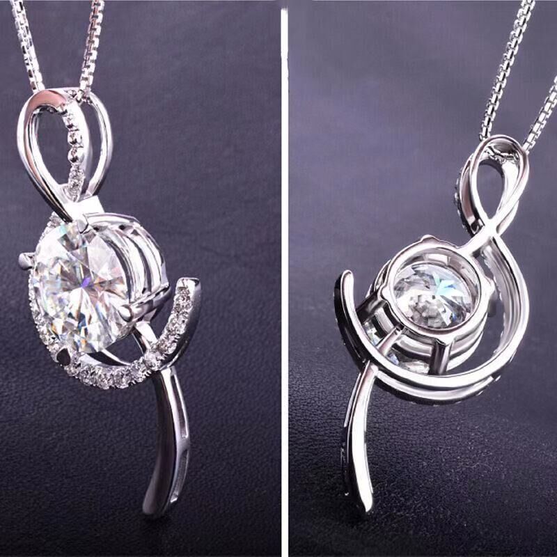 Platinum Moissan Diamond Musical Note Pendant Necklace