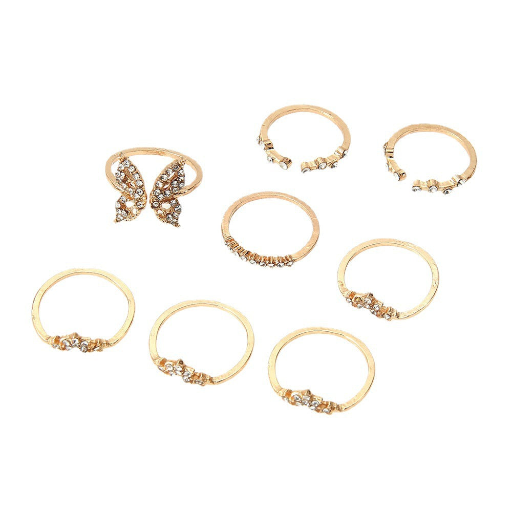 Bohemian Butterfly Diamond Joint Ring 8 Piece Set Ring Jewelry