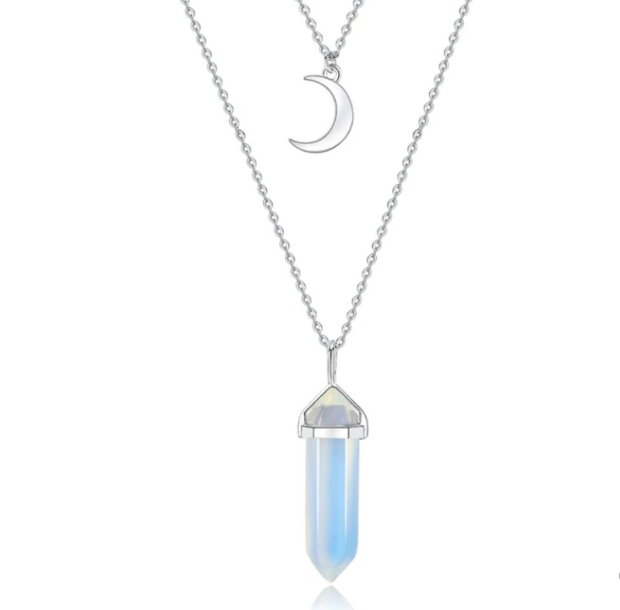 Crystal Moon Hexagonal Column Crescent Turquoise Necklace