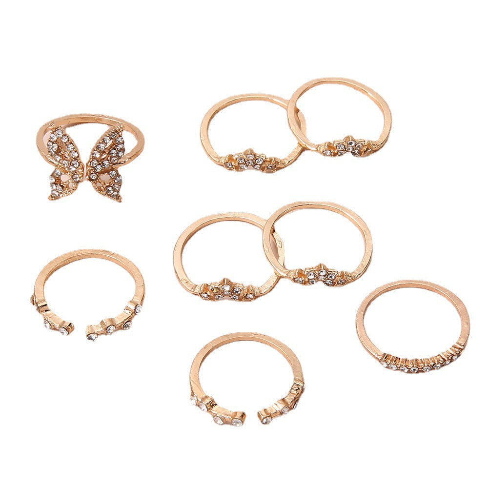 Bohemian Butterfly Diamond Joint Ring 8 Piece Set Ring Jewelry