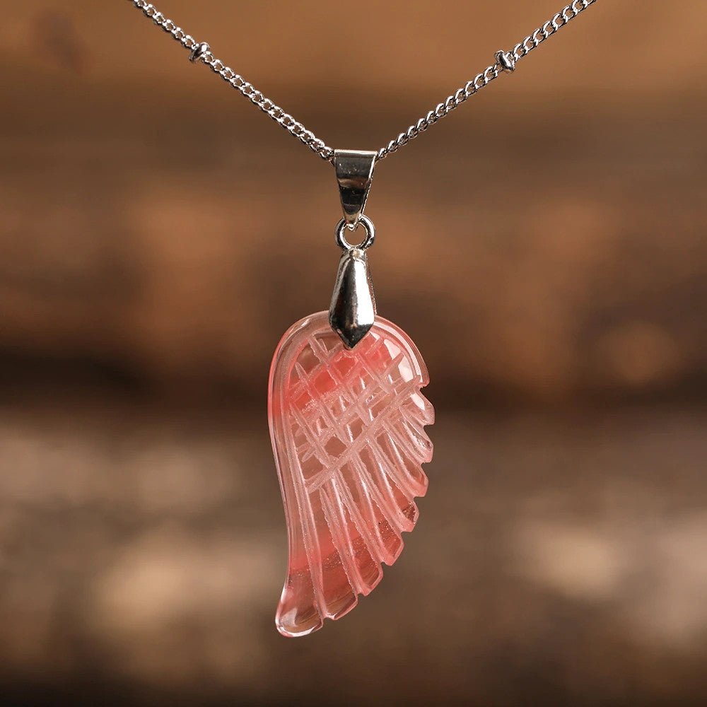 Quartz Crystal Angel Wing Pendant Necklace