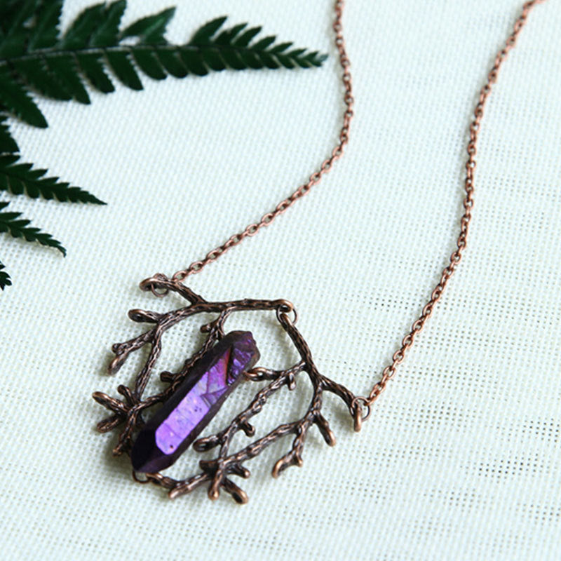 Branch Rough Stone Purple Necklace