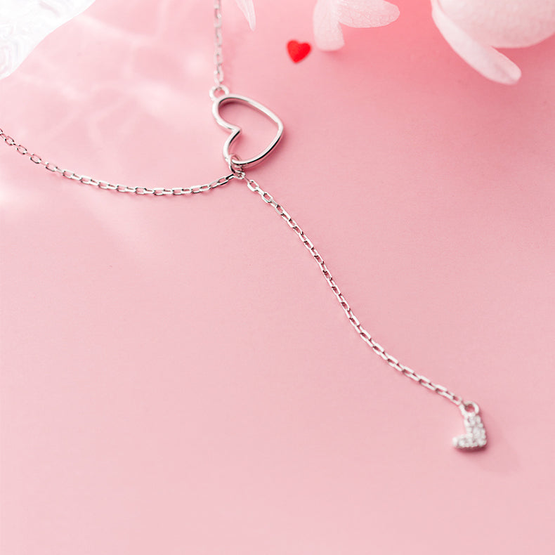 S925 Silver Hollow Heart Diamond Clavicle Necklace